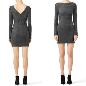 Diane Von Furstenburg Long Sleeve Fitted Black Sparkle metallic Mini Dress